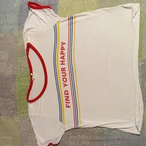 Colorful striped white shirt.